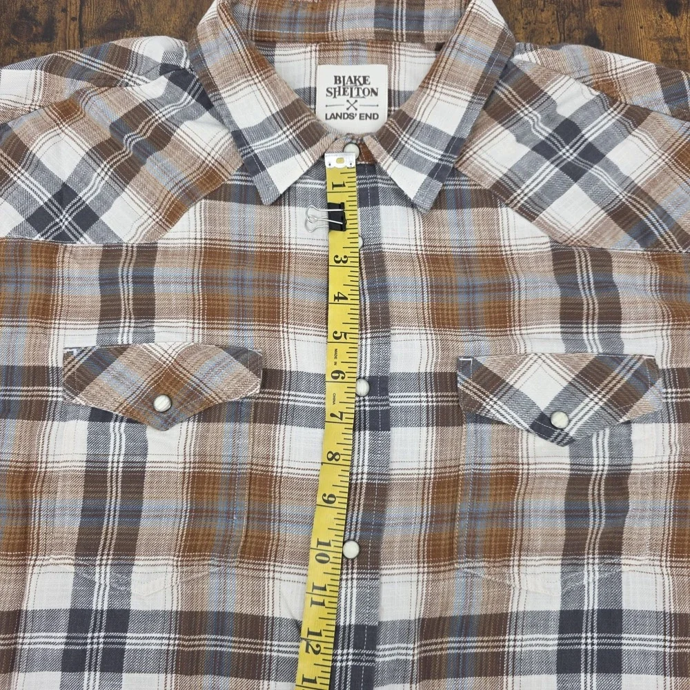 Blake Shelton Lands End Mens 3XL‎ Flannel Shirt Pearl Snap Western Long Sleeve
